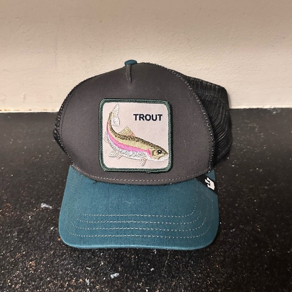 Embroidered Rainbow Trout Trucker Hat Mesh Back, Embroidered Fishing